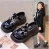 Fashion Girls Platform Mary Jane Shoes Children Heart Buckle Strap Thick Heels Pumps Woman Black Patent Leather Lolita Shoes Kids Loafer