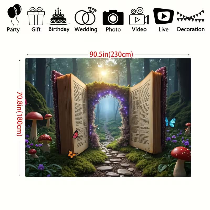 Фон в стиле фэнтези-книги, Фотофон с изображением волшебной лесной тропы