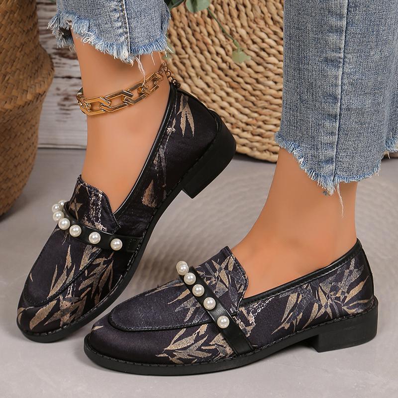 Большие размеры, жемчужный декор, плоские туфли для женщин 2025 года, модные весенние лоферы с принтом, женские легкие удобные туфли для офиса 43