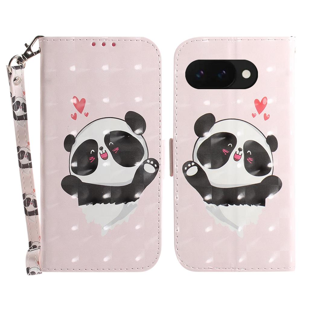 For Google Pixel 9a Case Pattern Printing Leather Wallet Phone Cover with Wrist Strap