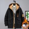 Мужская теплая хлопковая куртка с капюшоном большого размера, Зимняя 2023, Средняя длина, Свободный, Корейский стиль