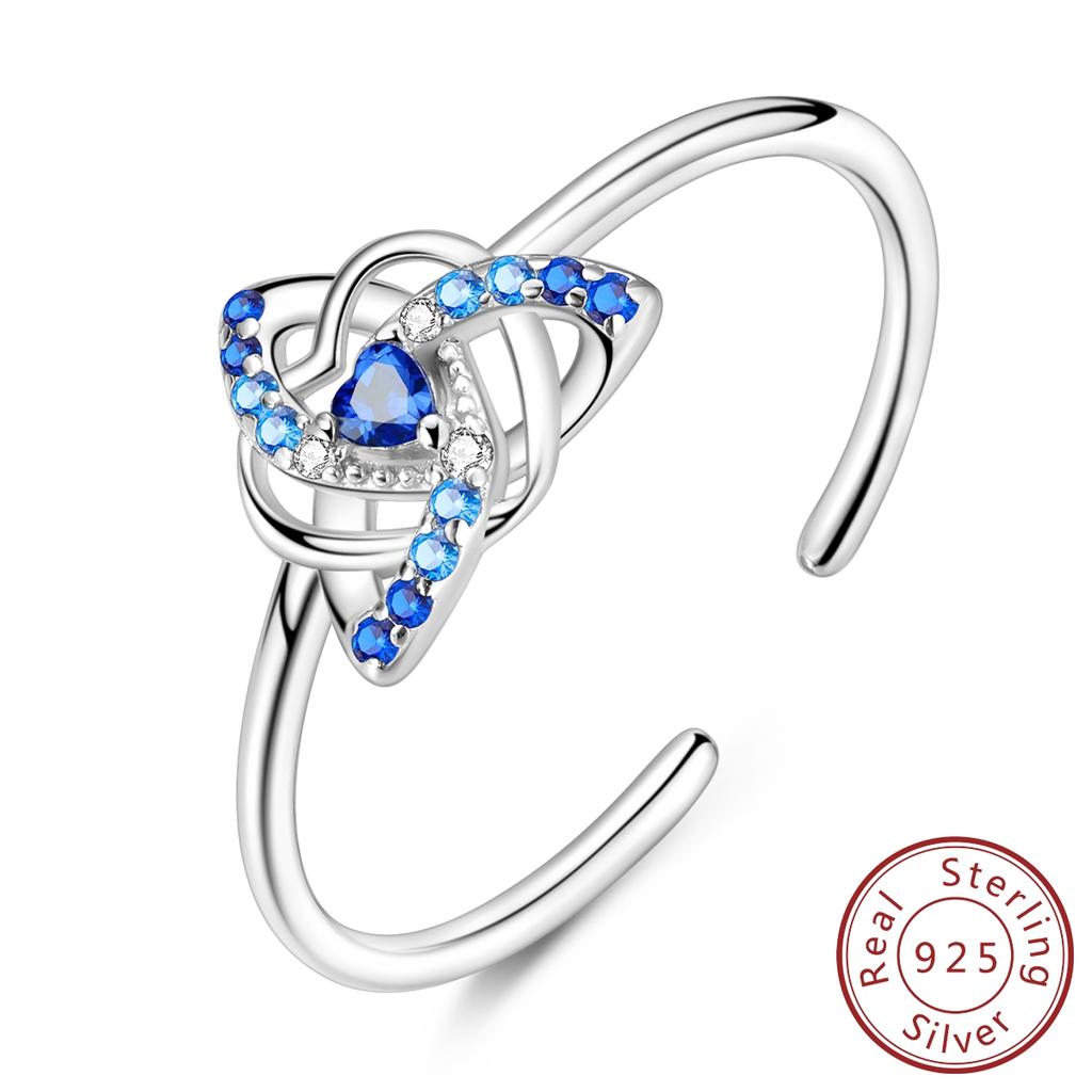 Copper Metal Blue Heart-shaped Celtic Knot Ring Zircon Woman Rings Sparkling Wedding Ring Grils Anniversary Perfect Gift