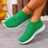 Кристальная Бабочка Вязаные Кроссовки Женские Дышащие Слипоны Повседневная Обувь для Ходьбы Женские Легкие Мягкая Подошва Зеленые Спортивные Туфли