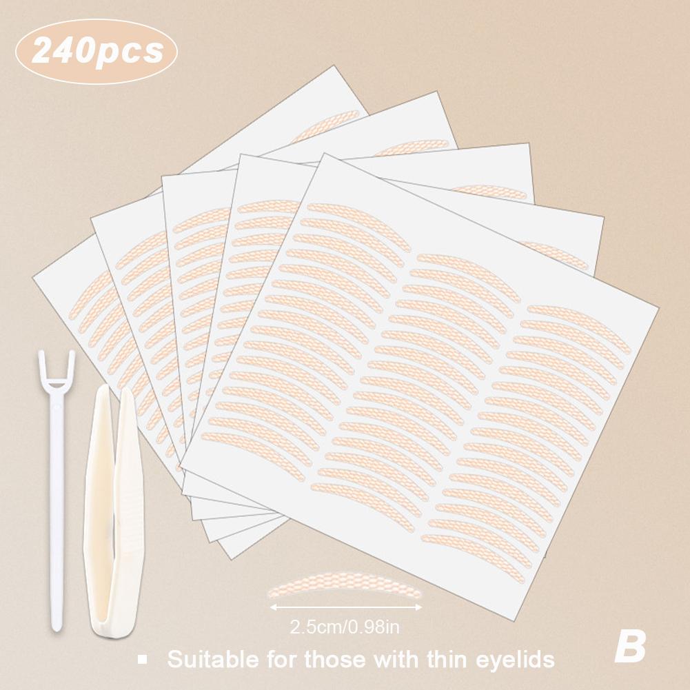 240 шт. Двусторонний скотч для век кружевной, натуральный, прозрачный, бежевый, самоклеящийся, для естественного макияжа глаз, с инструментом