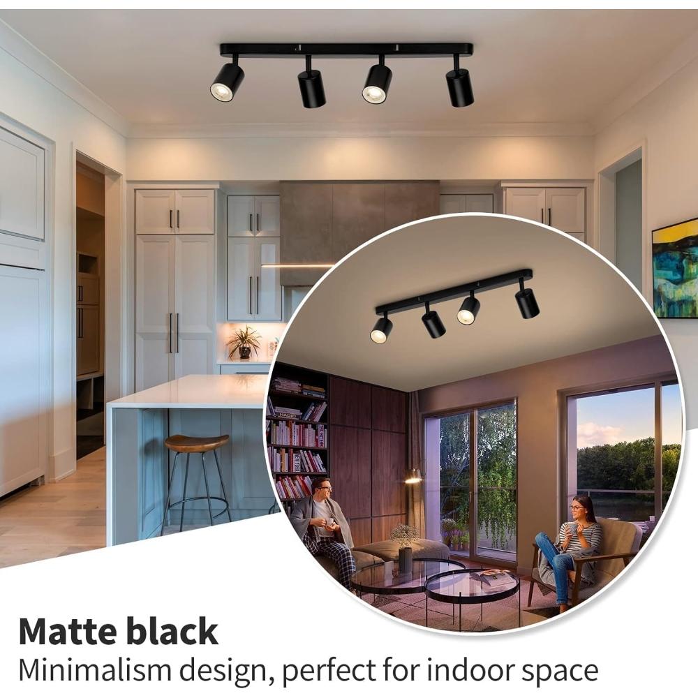 Modern 3/4-Head LED Track Spotlight Dining Room Porch Home Office Indoor Lighting Fixtures Black Aluminum Housing Ceiling Lamp