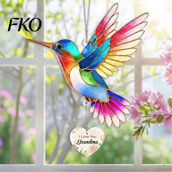Car Rearview Mirror Decoration Hummingbird Sun Catcher, Acrylic Colorful Hanging Ornament, Red Bird Lightweight Decor Catcher Window
