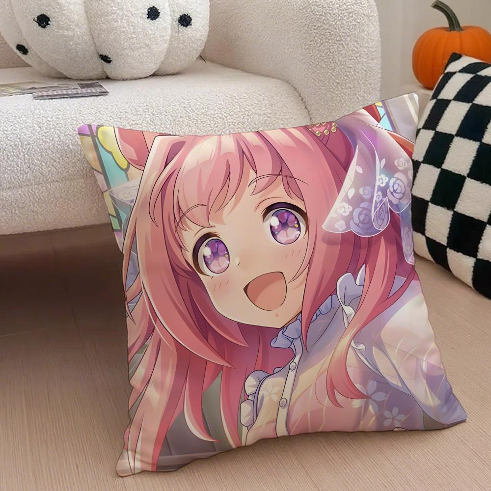 Cheerful  Anime UUmamusume Pretty Derby Cushion Cover Throw Pillow Cover Hidden Button Durable Polyester Chair Cushion