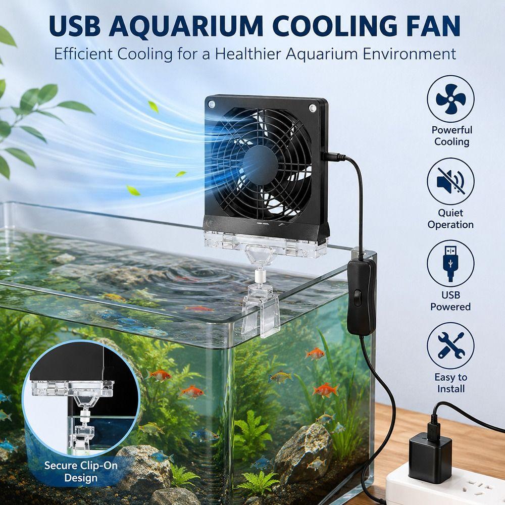 1Pcs USB Aquarium Cooling Fan Water Chiller Fan for Fish Tank Fishbowl Aquatic Pet Cooling