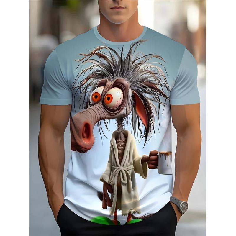 Летняя футболка с круглым вырезом, забавным мультяшным принтом 3D, модная, повседневная, с короткими рукавами, мужская