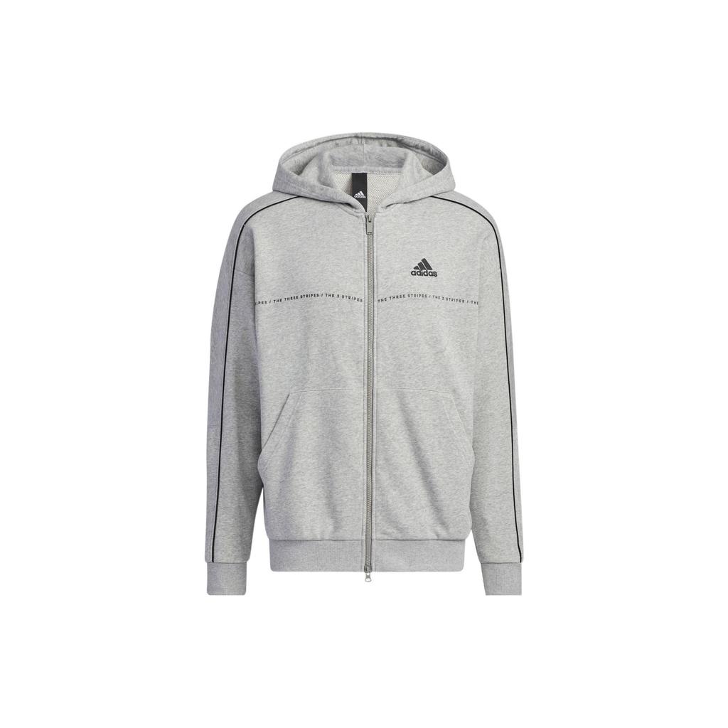 adidas Мужская серая толстовка с капюшоном на молнии с 3 полосками IA9437