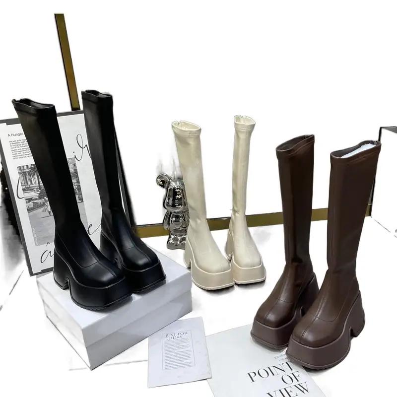 Осень-зима, удобные женские модные длинные сапоги с застежкой-молнией сзади, женские сексуальные элегантные туфли на платформе с 9-сантиметровой толстой подошвой, женские рыцарские сапоги