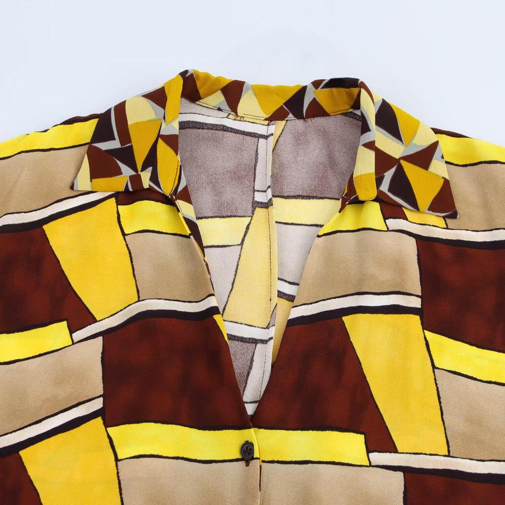 Весна 2025 Женский европейский и американский уличный стиль Принт Рубашка + Брюки Комплект