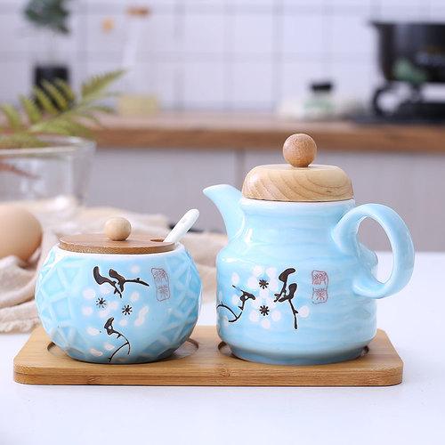 Керамическая банка, герметичный резервуар, бутылка для приправ, кухонные принадлежности, бутылка для соевого соуса, набор бутылок для уксуса, солонка с крышкой