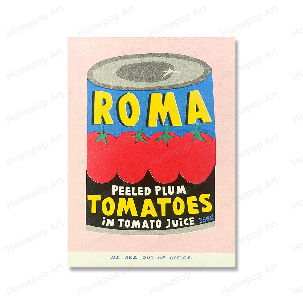 Японское ведро кокосового масла, консервированные сливы, помидоры, сардины, настенная живопись, скандинавский плакат, чай с розой, принт, картина, декор для гостиной