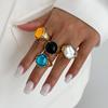 Luxury Style Colorful Acrylic Rhinestone Gem Ring Metallic Textured Pleated Open Band Ring For Women INS Daily Elegant Statement Hand Jewelry