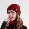 Women Winter Knitted Woolen Cap Plushed Warm Pullover Two Piece Set