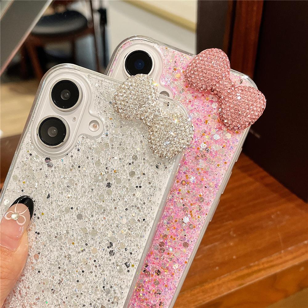 Роскошный 3D Flash Diamond Bow блестящий чехол для телефона iPhone 16 15 14 13 12 11 Pro Max X XS Max XR 7 8 Plus блестящая задняя крышка