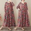 DIMANAF 2025 Женское длинное весеннее платье больших размеров Повседневное платье Свободное цветочное базовое хлопковое льняное винтажное макси с длинным рукавом