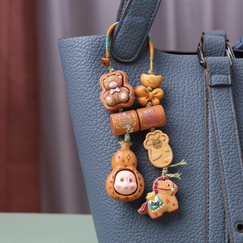 Golden Sandalwood Cute Star Gourd Car Pendant for Peace