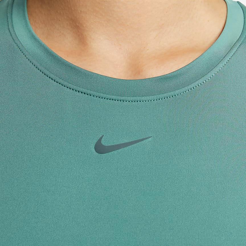 Nike Одна классическая футболка Dri-FIT Solid Logo Quick-Dry Classic с круглым вырезом и коротким рукавом, женские топы, цвет Coastal-Blue FN2799-361