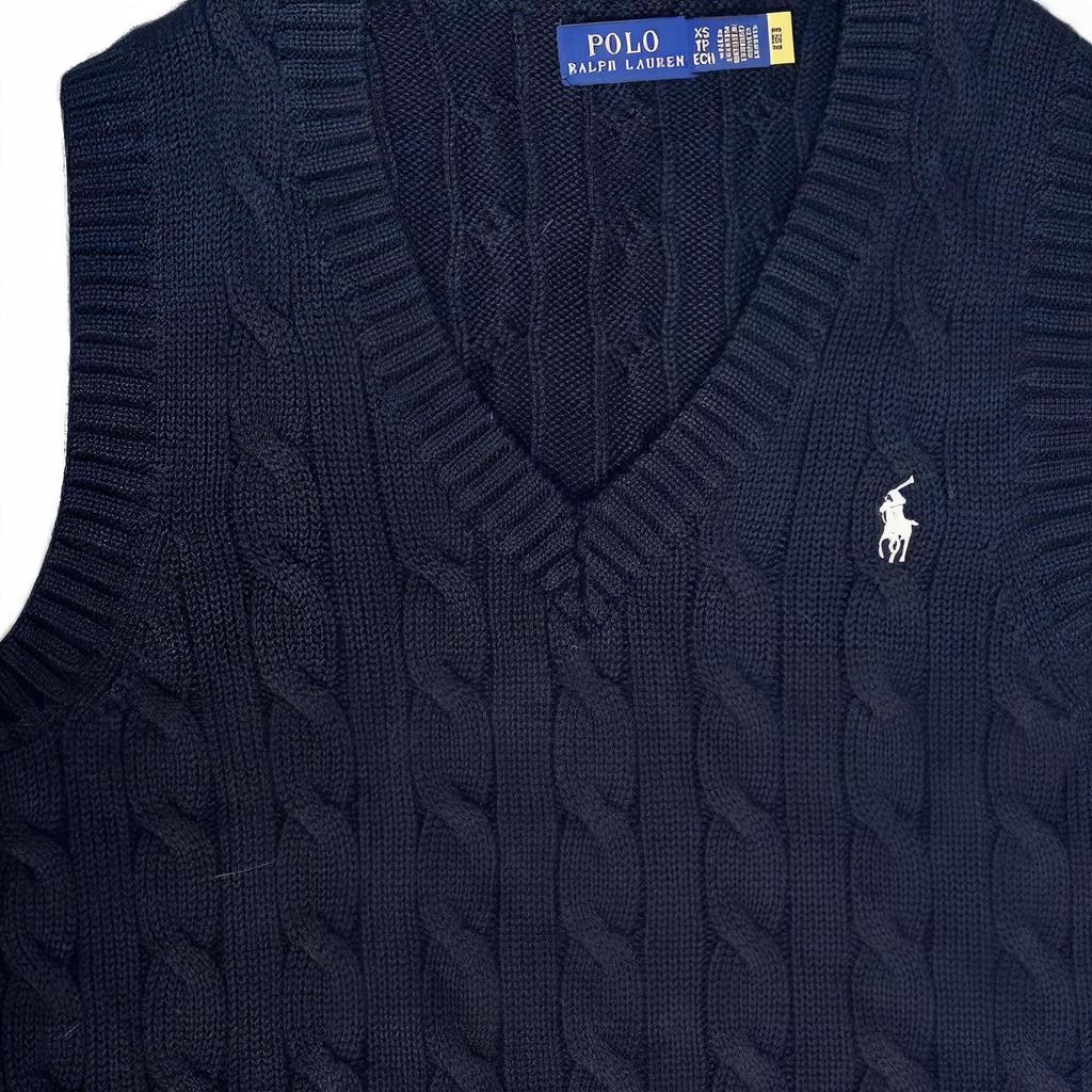Polo Ralph Lauren Однотонный Вязаный жилет без рукавов с вышивкой логотипа, круглый вырез, женский свитер, черный 211906370-004