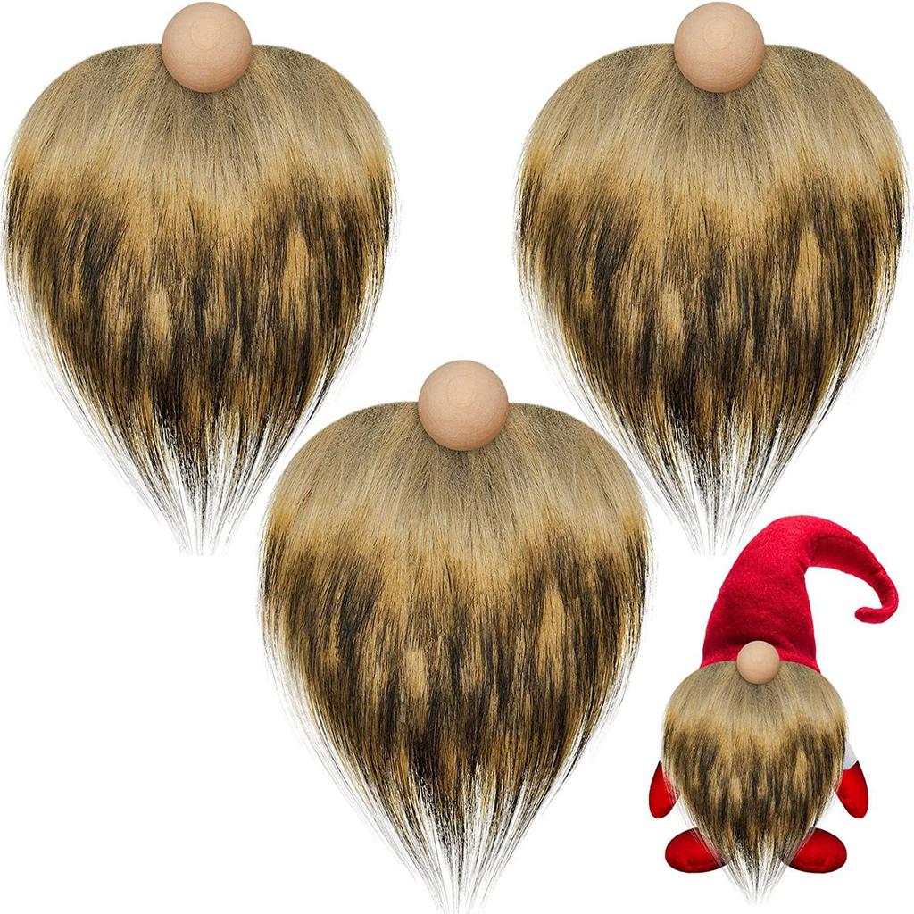 DIY Gnome Beads and Fake Beards 6pcs/set Faux Fur Dwarf Beard Wood Bead for Christmas Plush Gnome for Doll Handmade