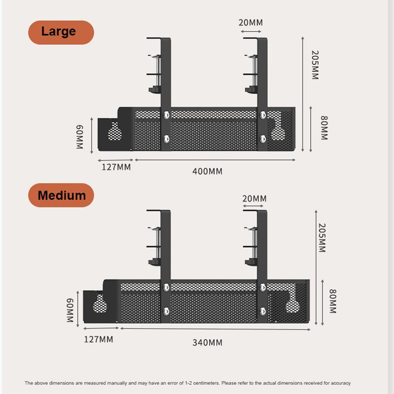 No Drilling Extendable Under Desk Cable Management Metal Cable Tray Under Desk With Clamp Retractable Power Strip Cord Holder
