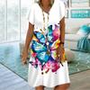 Summer Fashion V-neck Dress Ladies Short Sleeve White Graffiti Butterfly Printed Dress Loose Casual Dress for Women