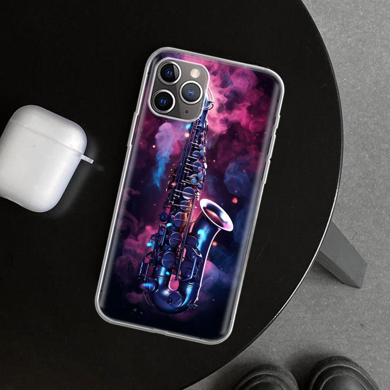 Music Saxophone Instrument Phone Case Cover for iPhone 11 12 13 Mini 14 15 Plus 16 Pro Max 17 Air 7 8 + SE Art Customized Fundas