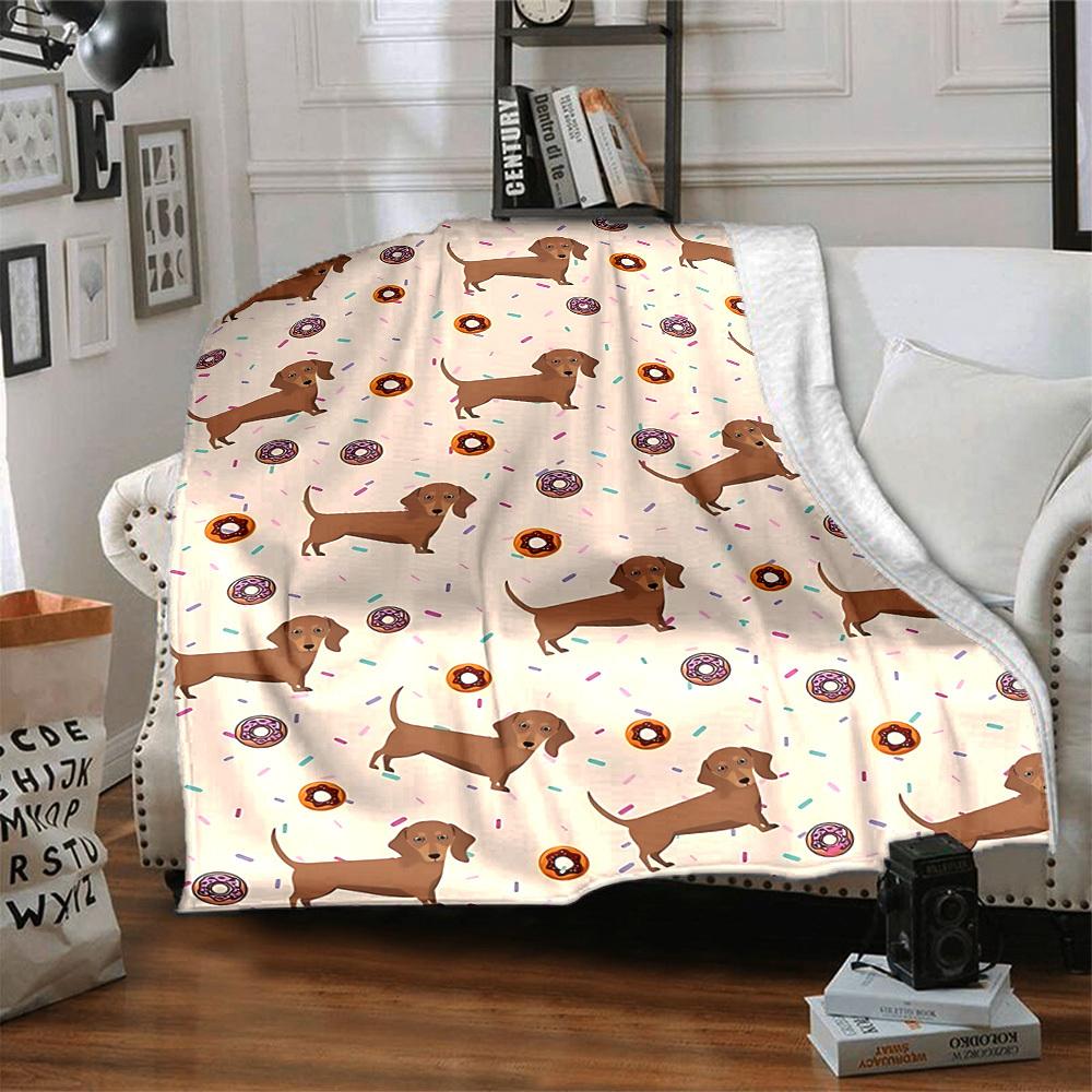 1pc Dachshund Donut Lightweight Flannel Blanket, Comfortable and Warm Blanket, for Office and Camping Sofa Bed109