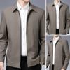 Men Jacket Lapel Solid Color Mid-aged Elderly Men Long Sleeve Zipper Closure Straight Formal Business Casual Soft Spring Fall Daily Coat