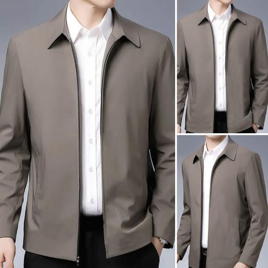 Мужская куртка с лацканами, однотонная, среднего возраста, пожилая, с длинным рукавом, на молнии, прямое деловое повседневное мягкое весенне-осеннее повседневное пальто