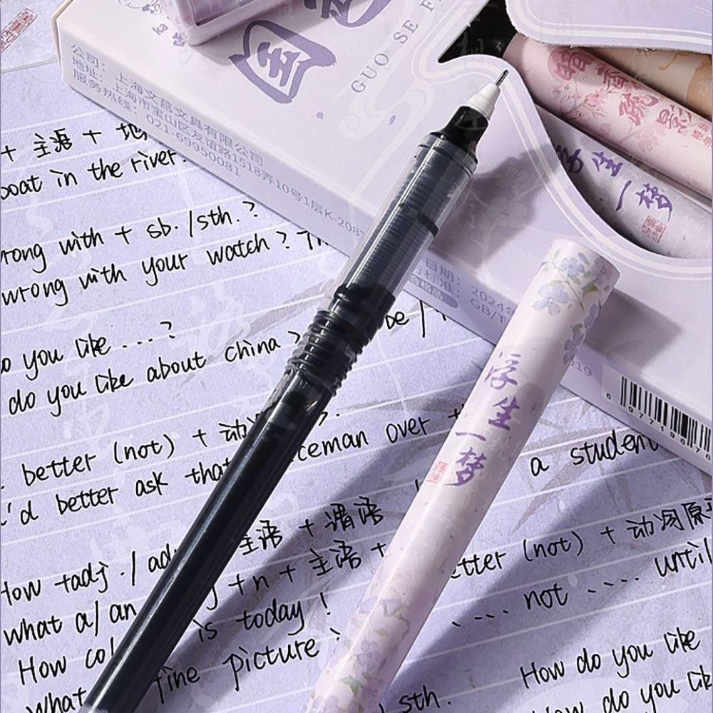 6Pcs Black Ink Straight Liquid Pen 0.5mm Black Ink Pens New Signature Pen School/Office