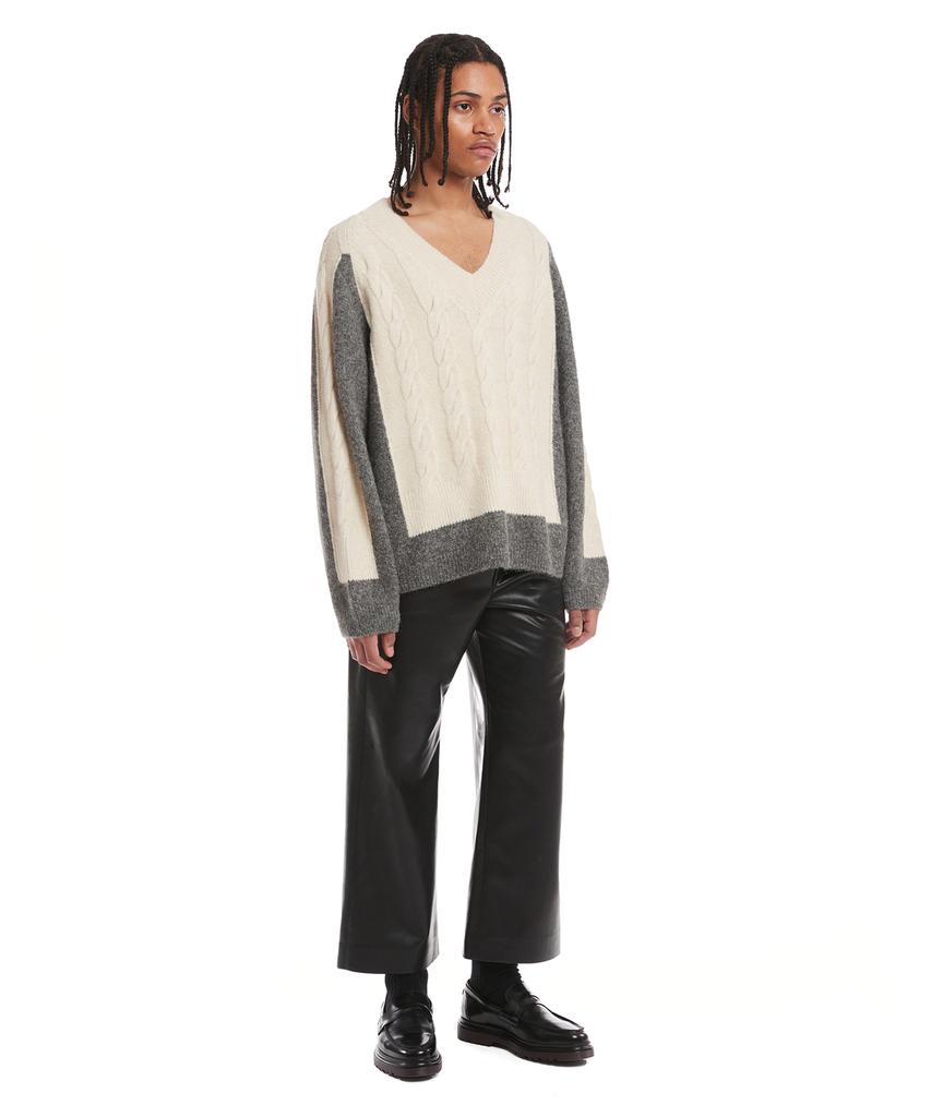 TRUNK PROJECT Gray V Neck Cable Knit Sweater