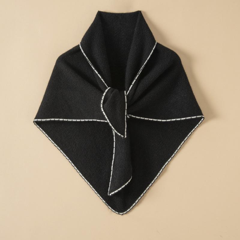 Korean Style Women's 100% Pure Cashmere Color Block Knit Triangle Shawl Scarf