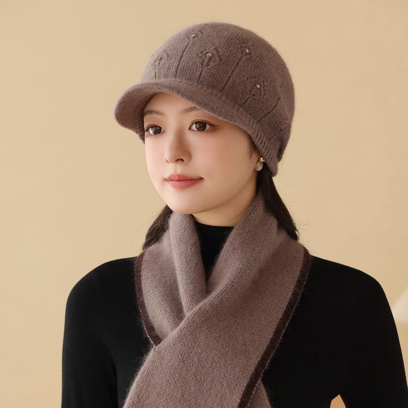 In the elderly hat women's autumn and winter fleece thickened warm ear protection knitted rabbit hair old lady fisherman hat tide