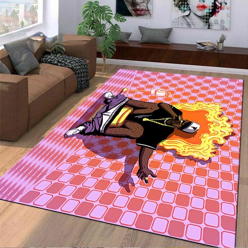 Hip Hop Style in Orange Blaze suitable as a non-slip mat for the living room or bedroom sofa