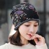 Soft Winter Fashion Warmer Soft Print Flower Neck Warm Women Hat Bib Hats Velvet Bonnet Beanie
