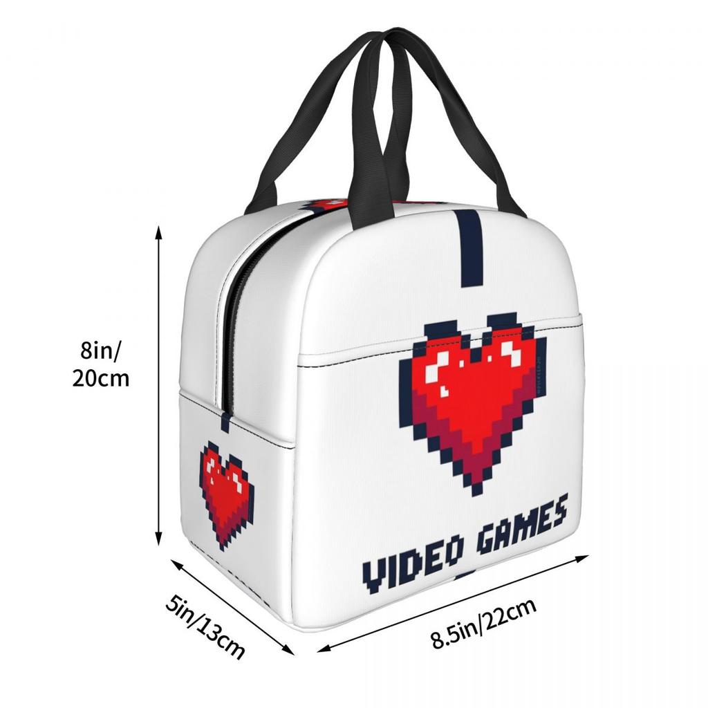 I Heart Video Games Insulated Lunch Bag for Women Office Cooler Thermal Food Box Tote Portable Lunch Boxes Container