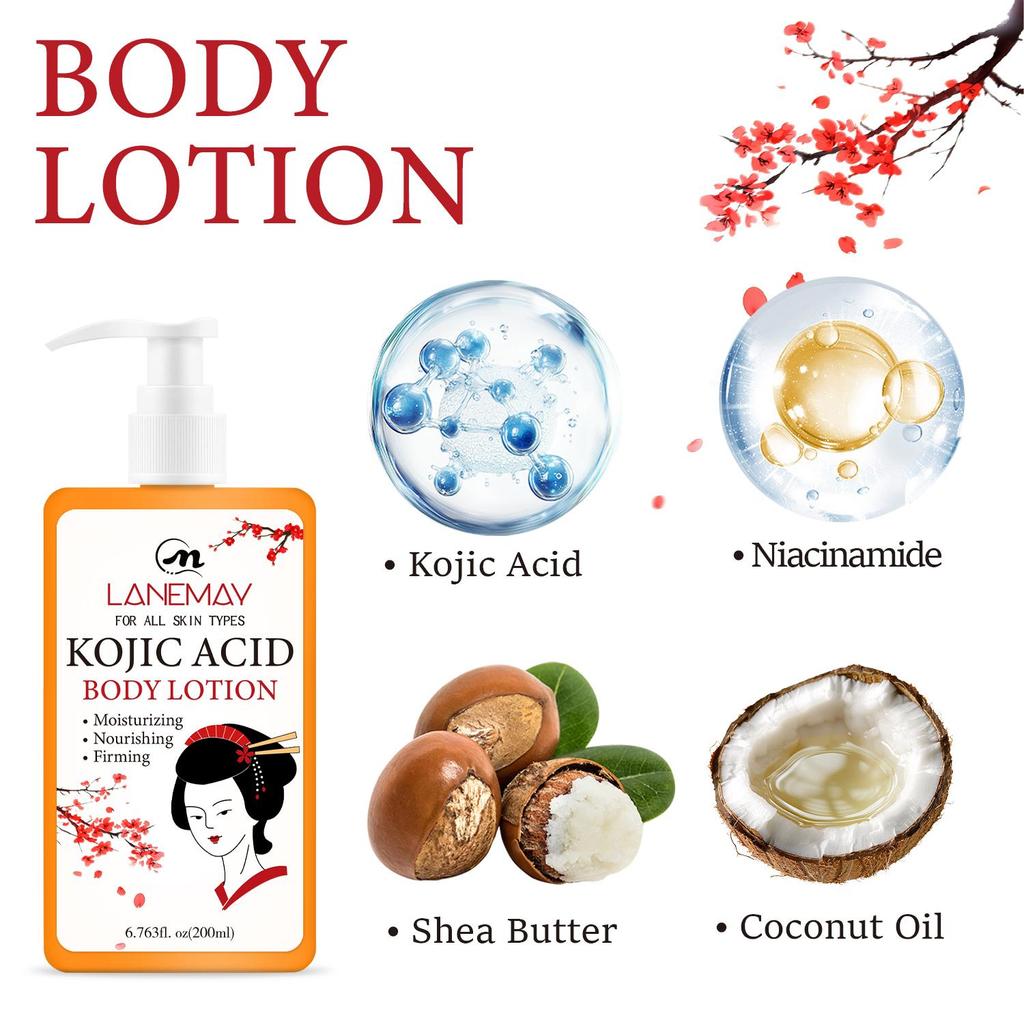 Лосьон для тела с койевой кислотой для женщин - глубоко увлажняет и питает кожу тела, мгновенно подтягивает и укрепляет кожу, 200 мл