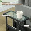 Metal Side Table With Fabric Pocket And Glass Top Narrow Table For Living Room Bedroom Black