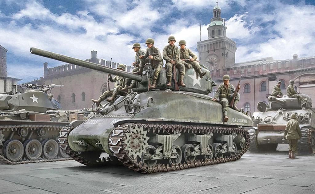 Вторая мировая война США Танк M4A1 Шерман Пластиковая модель kit IT6568 PLATZ/Italeri 1/35 (10 фигурок) (танк)