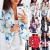 Womens Retro Floral Printing Zipper Up Jacket Casual Tops Coat Outwear