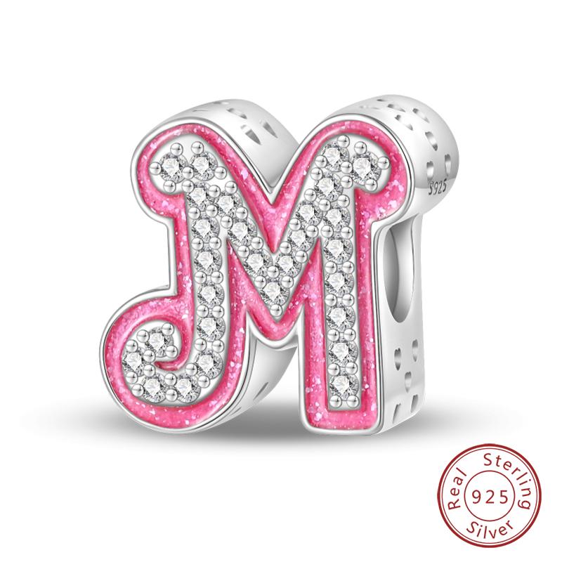 925 Silver Romantic Pink 26 Letters DIY Love Charms Beads Fit Qikaola 925 Original Bracelets Fine Birthday Jewelry Gift