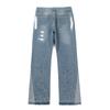 FlowStreet Ретро Американские Рваные С бахромой На коленях Пэчворк Расклешенные от колена Черные Джинсы Молодежная Мода Прямые Рабочие Брюки Износостойкие