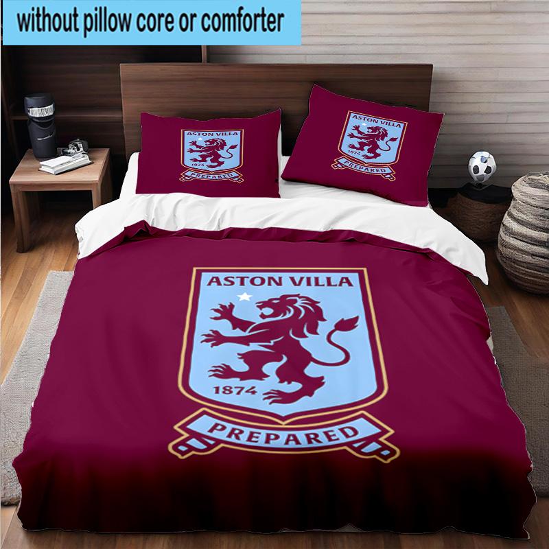 3pcs Aston Villa Football Club Printed Bedding Set Duvet Cover Closure Includes 1 Duvet Cover & 2 Pillowcases Bedding Sets Home Decor Gifts