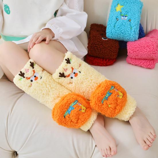 1 Pair Women Plush Fleece Socks Ultra Warm 3D Cartoon Embroidered Socks Elastic Fit Soft Thick Cozy Thermal Socks