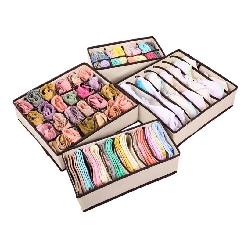 Foldable Underwear & Socks Storage Box with Dividers - Wardrobe Organizer for Bras and Panties.