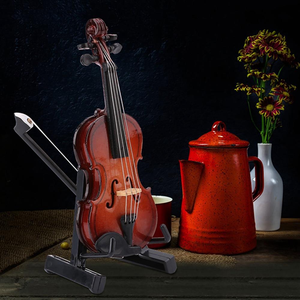 With Bow Miniature Violin Model Wooden Dollhouse Accessories Mini Violin Replica Room Decor
