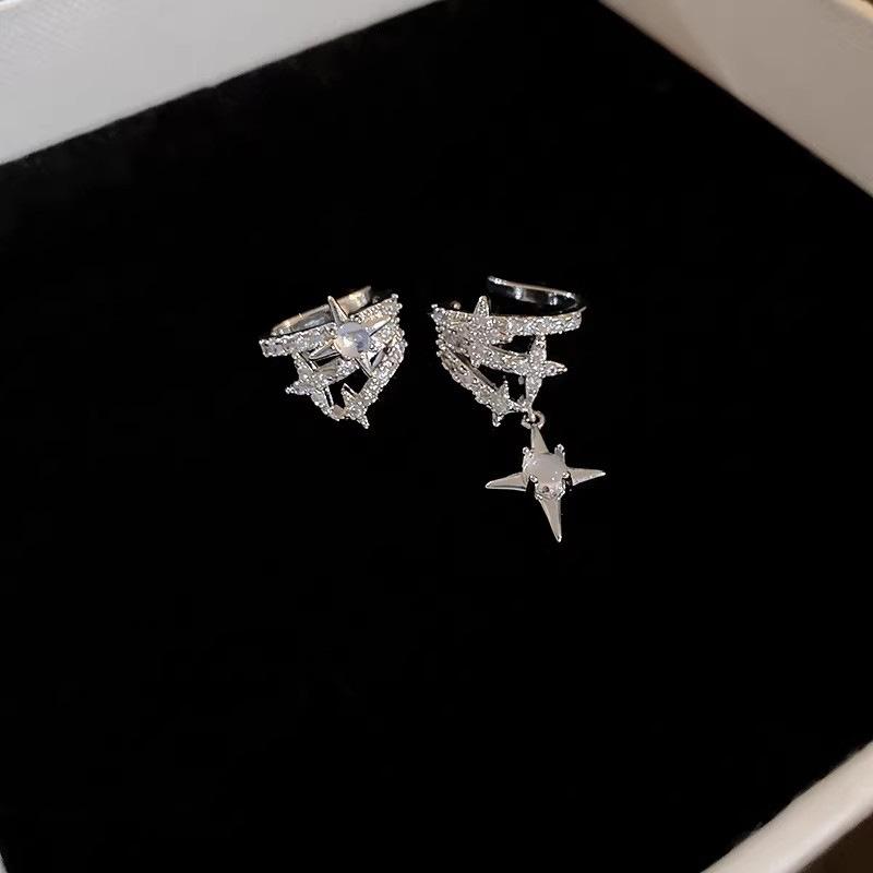Dainty Asymmetrical Zircon Non Pierced Earrings 1 Pair Minimalist Lightweight Jewelry for Women Prom Travel Wear